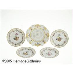 FIVE GERMAN PORCELAIN PLATES RMeissen, c.1880 R R