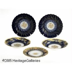 TWO BOWLS AND THREE CONTINENTAL PORCELAIN PLATES 
