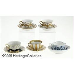 FIVE GERMAN PORCELAIN CUP AND SAUCER SETS RMeisse