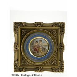 TWO FRENCH FRAMED PORCELAIN PLATES RSèvres, c.189