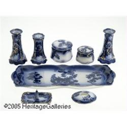 EIGHT ASSORTED FLOW BLUE PORCELAINS RMakers unkno