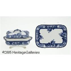 A ENGLISH FLOW BLUE COVERED SAUCE TUREEN AND STAN