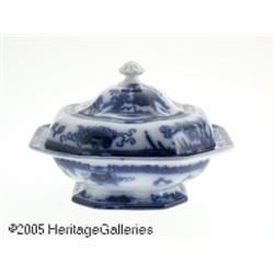AN ORIENTAL FLOW BLUE LIDDED SERVING DISH RMaker 