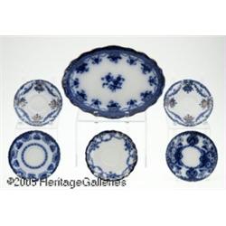 FIVE BRITISH PORCELAIN SAUCERS AND A PLATTER RVar
