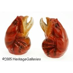 A PAIR OF CONTINENTAL CERAMIC 'LOBSTER' SALT AND 