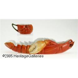 A GERMAN CERAMIC 'LOBSTER' CELERY DISH AND SINGLE