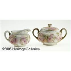 A GERMAN 'ROSE TAPESTRY' PORCELAIN CREAM AND SUGA