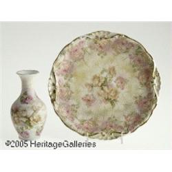 A GERMAN 'ROSE TAPESTRY' CERAMIC VASE AND PLATE R