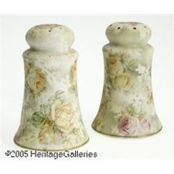 A PAIR OF GERMAN 'ROSE TAPESTRY' CERAMIC SHAKERS 