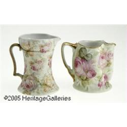 TWO GERMAN 'ROSE TAPESTRY' PORCELAIN CREAMERS RRo