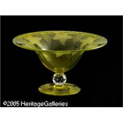 AN AMERICAN ETCHED VASELINE GLASS COMPOTE RPierpo