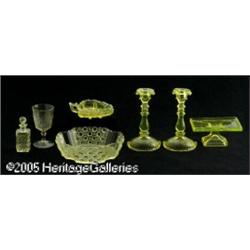 SEVEN AMERICAN VASELINE GLASS ITEMS RVarious make