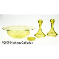 FOUR AMERICAN VASELINE GLASS ITEMS RMakers unknow