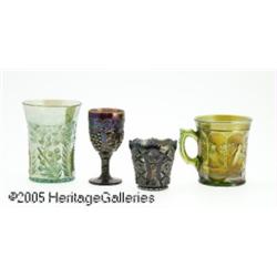 FOUR AMERICAN CARNIVAL GLASS DRINKING VESSELS RNo