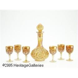 AN AMERICAN MARIGOLD 'OCTAGON' CARNIVAL GLASS COR