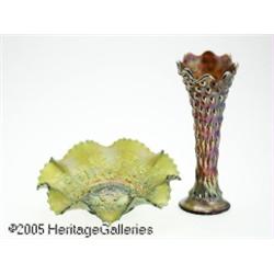 AN AMERICAN CARNIVAL GLASS BOWL AND VASE RNorthwo