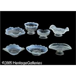 SEVEN WHITE OPALESCENT GLASS ITEMS RMakers unknow