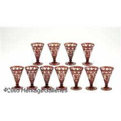 A SET OF ELEVEN BOHEMIAN RUBY CUT GLASS GOBLETS R