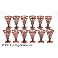 A SET OF TWELVE BOHEMIAN RUBY CUT GLASS GOBLETS R