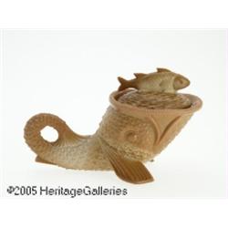 AN AMERICAN 'FISH AND DOLPHIN' CHOCOLATE GLASS BO