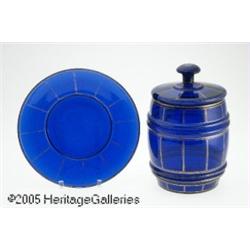 A VICTORIAN GLASS SYLLABUB BARREL AND PLATE RMake
