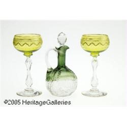 A PAIR OF WINE GOBLETS AND A GLASS CRUET RSt. Lou