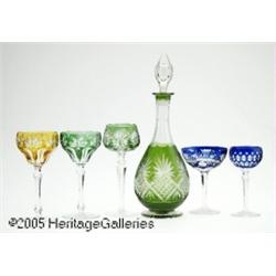 FIVE BOHEMIAN GOBLETS AND DECANTER RMakers unknow
