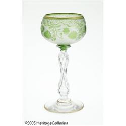 AN AMERICAN ETCHED AND ENAMELED GLASS GOBLET RSt.