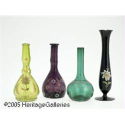 FOUR CONTINENTAL ENAMELLED GLASS VASES RVarious m