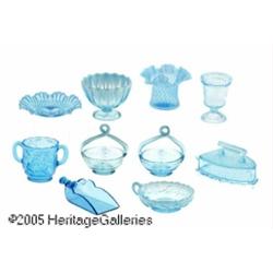TEN AMERICAN BLUE AND OPALESCENT GLASS SERVING PI