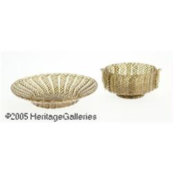 TWO ITALIAN COPPER LATTICINIO GLASS BOWLS RMakers