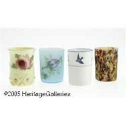 FOUR COLORED GLASS TUMBLERS RMakers unknown, c.19