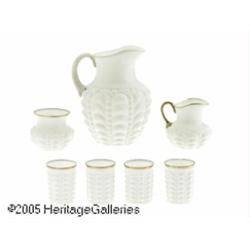 A SET OF AMERICAN GUTATTE PATTERN MILK GLASS ITEM