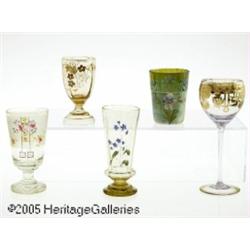 FIVE ENAMEL DECORATED GLASSES RVarious makers, c.