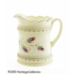 AN AMERICAN PAINTED AND GILDED GLASS PITCHER RHei