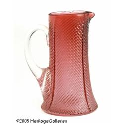 AN AMERICAN CRANBERRY PRESSED GLASS PITCHER RMake