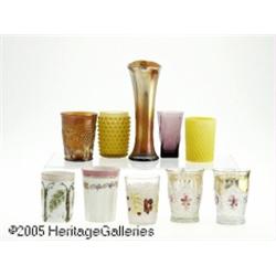 TEN ASSORTED GLASS TUMBLERS AND A VASE RVarious m