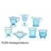 Image 2 : SEVEN BLUE OPALESCENT GLASS SERVING PIECES RNorth