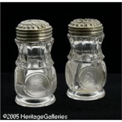 A PAIR OF AMERICAN PRESSED GLASS SHAKERS RMaker u