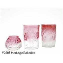 TWO AMERICAN BLOWN GLASS TUMBLERS AND A CABINET V