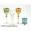 Image 1 : THREE GLASS GOBLETS AND A GLASS MATCH HOLDER RMak