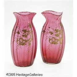 A PAIR OF AMERICAN CRANBERRY GLASS VASES RMaker u