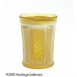 AN AMERICAN 'HOLLY' AMBER GLASS TUMBLER RGreentow
