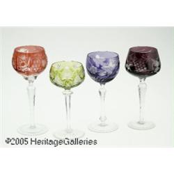 FOUR BOHEMIAN GLASS GOBLETS RVarious makers, c.19