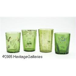 FOUR ENAMELED GLASS TUMBLERS RMakers unknown, c.1