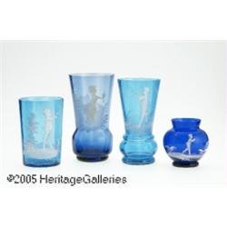 FOUR AMERICAN ENAMELED GLASS ITEMS RMary Gregory 