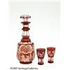 Image 1 : AN ETCHED RUBY GLASS DECANTER AND TWO CORDIALS RM