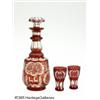 Image 2 : AN ETCHED RUBY GLASS DECANTER AND TWO CORDIALS RM