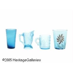 FOUR PIECES OF AMERICAN BLUE GLASS RNorthwood and