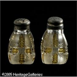 A PAIR OF AMERICAN BRILLIANT CUT GLASS SALT AND P